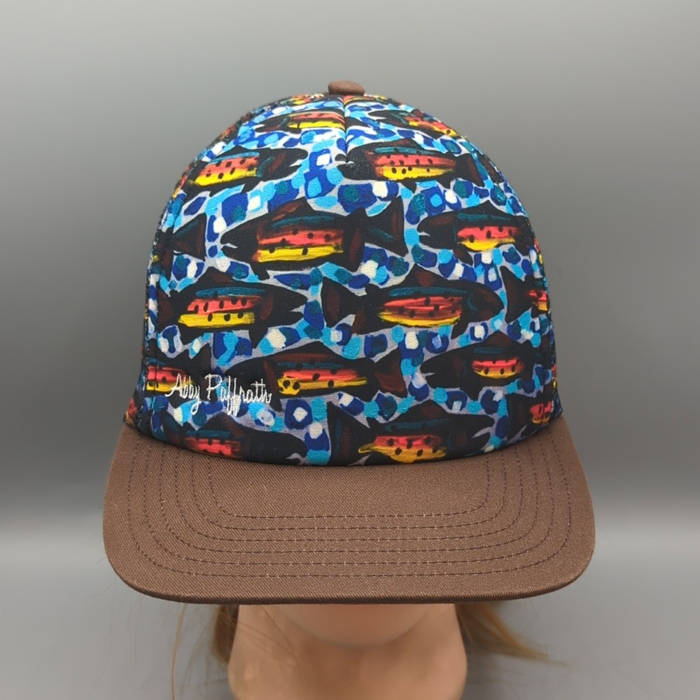Abby Paffrath Art 4 All Trout Fly Fishing Snapback Trucker Hat Cap Mesh Back